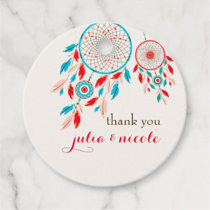 Étiquettes Cadeau Mariage Boho Tribal Dreamcatcher à plumes