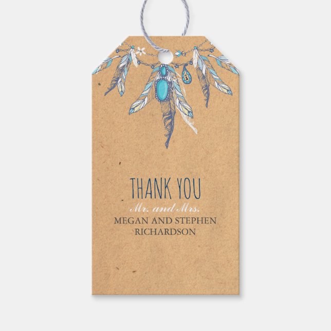 Étiquettes-cadeau mariage boho vintage (Devant)