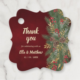 Étiquettes Cadeau Mariage botanique de Noël élégant en velours rouge