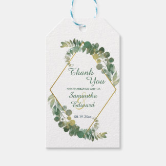 Étiquettes-cadeau Mariage botanique Diamond Gold Frame Green Folift