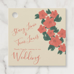 Étiquettes Cadeau Mariage Botanique Fleurs Anciennes Corail Rose