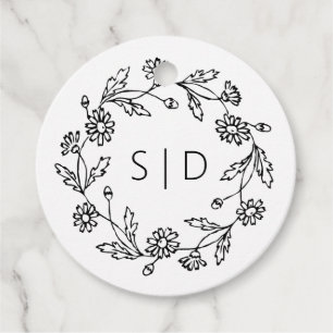 Étiquettes Cadeau Mariage botanique noir blanc