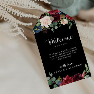 Étiquettes-cadeau Mariage botanique noir rustique