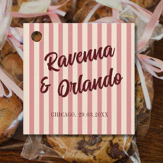 Étiquettes Cadeau Mariage Bourguignon Rétro Rose Pâle Rayures