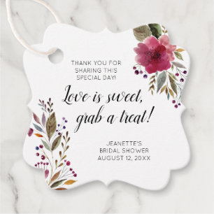 Étiquettes Cadeau Mariage Burgundy Floral Love Is Sweet Treat Enterr