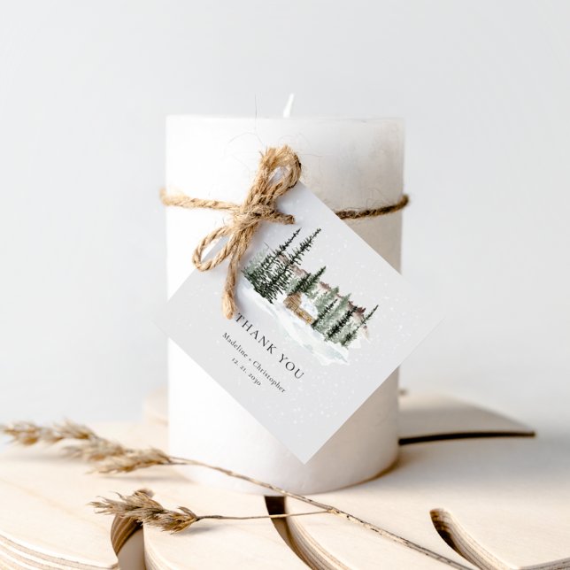 Étiquettes Cadeau Mariage Cabine Rustique de forêt d'hiver (Créateur téléchargé)