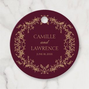 Étiquettes Cadeau Mariage cadre floral toile champagne Bourgogne
