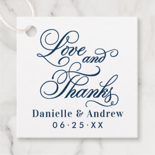 Étiquettes Cadeau Mariage Calligraphie Amour et Remerciements Blanc