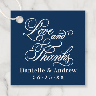 Étiquettes Cadeau Mariage calligraphié bleu marine Amour et Remercie