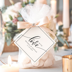 Étiquettes Cadeau Mariage calligraphié noir et blanc avec amour