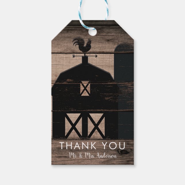 Étiquettes-cadeau Mariage campagnard rustique Patiné en bois noir (Devant)