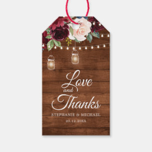 Étiquettes-cadeau Mariage Champêtre en Jarre de Maçon Florale en Boi