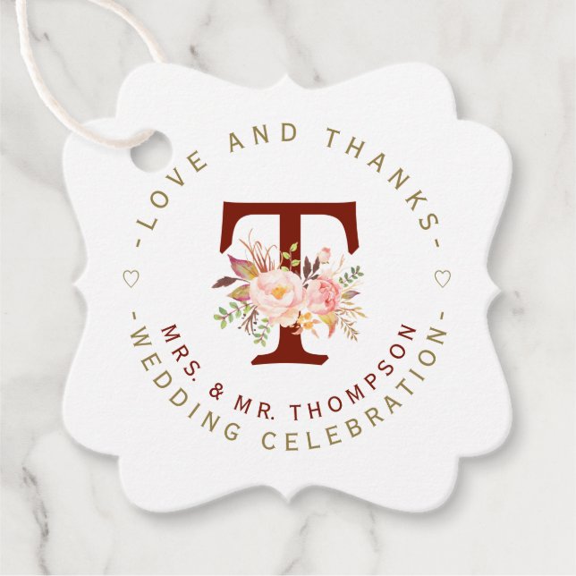 Étiquettes Cadeau Mariage circulaire de monogramme flou rose (Devant)