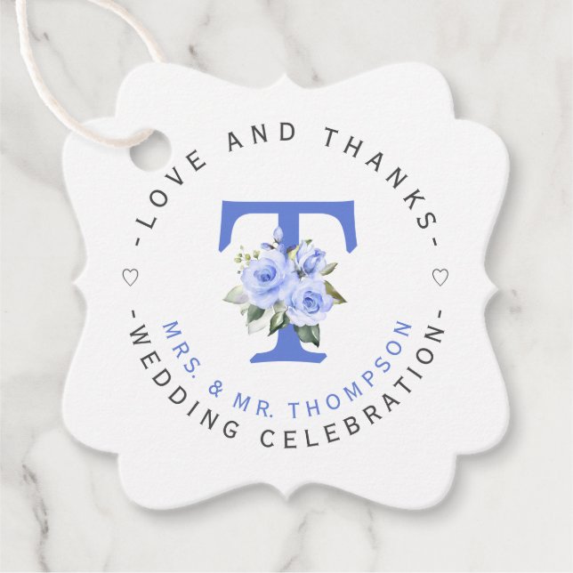 Étiquettes Cadeau Mariage circulaire Floral bleu (Devant)