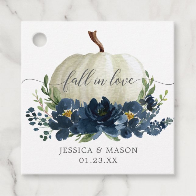 Étiquettes Cadeau Mariage Citrouille bleu de la marine (Devant)