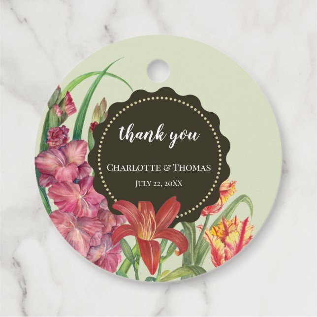 Étiquettes Cadeau Mariage Couleur Chaude Floral Printemps fleuris pe (Dos)