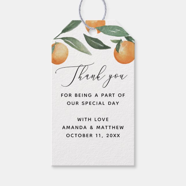 Étiquettes-cadeau Mariage d'agrumes aquarelle. Garden floral merci (Devant)