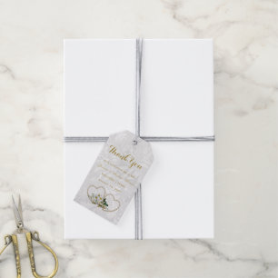 Étiquettes-cadeau Mariage Damassé Cœurs et Fleurs de Perle