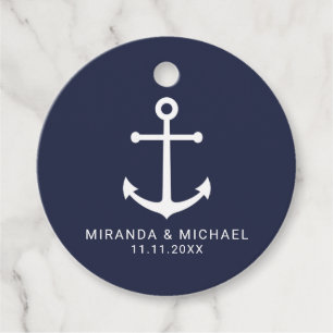 Étiquettes Cadeau Mariage d'Ancre bleu marine moderne