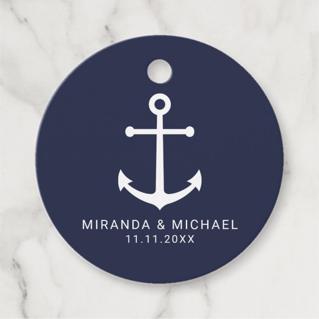 Étiquettes Cadeau Mariage d'Ancre bleu marine moderne (Devant)