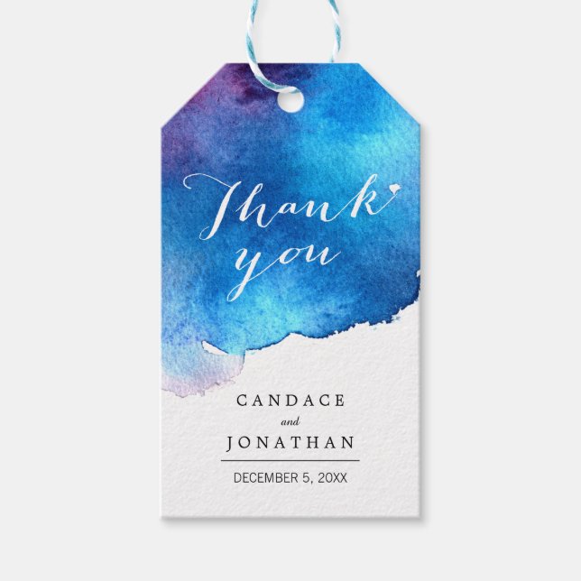Étiquettes-cadeau Mariage d'aquarelle bleu (Devant)