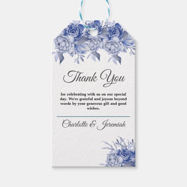 Étiquettes-cadeau Mariage d'aquarelle bleu rustique (Devant)