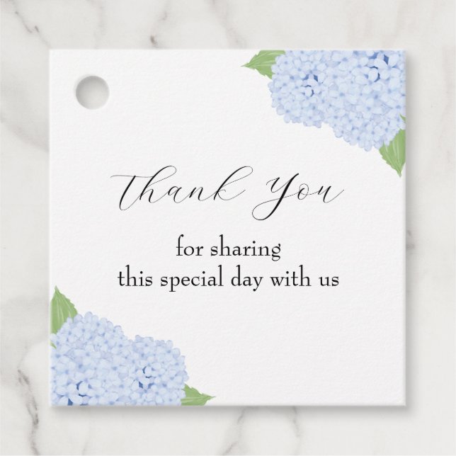 Étiquettes Cadeau Mariage d'aquarelle Blue Hydrangea (Devant)