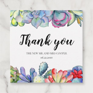 Étiquettes Cadeau Mariage d'aquarelle de cactus succulent