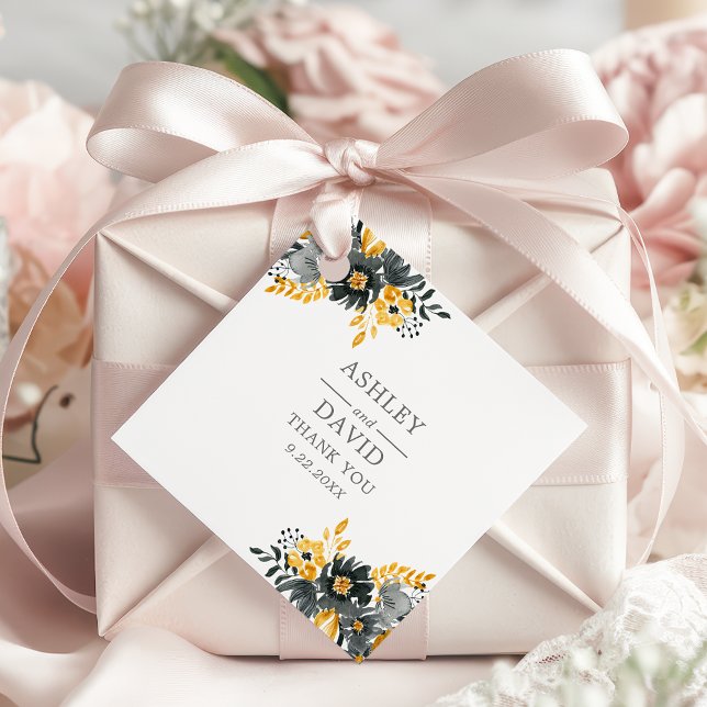 Étiquettes Cadeau Mariage d'aquarelle noir et or (Créateur téléchargé)