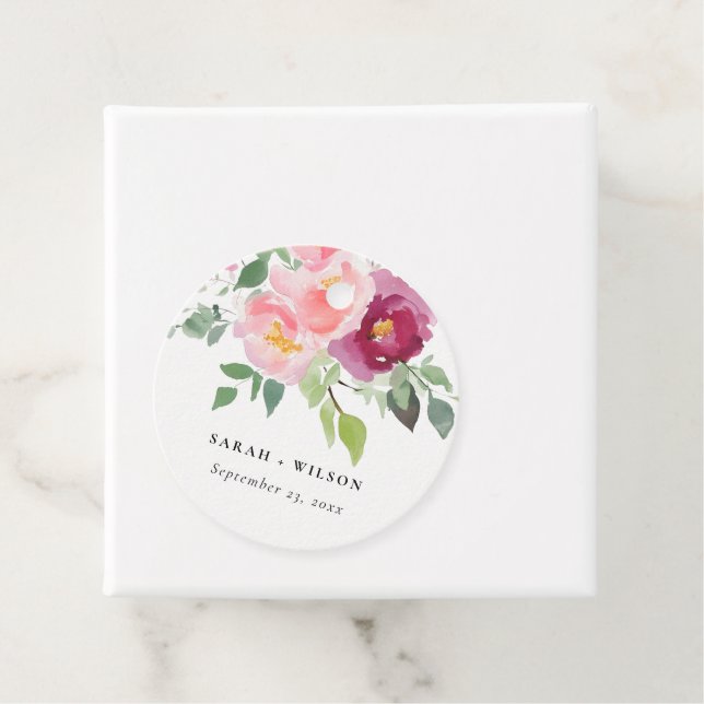 Étiquettes Cadeau Mariage d'aquarelle Rose rose-bleu (En situation)