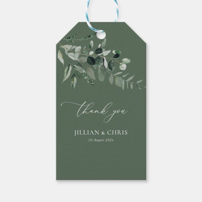 Étiquettes-cadeau Mariage d'aquarelle verte Sage (Devant)