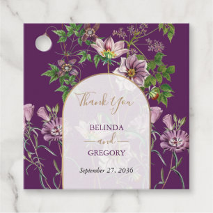Étiquettes Cadeau Mariage d'arc doré fleuri violet