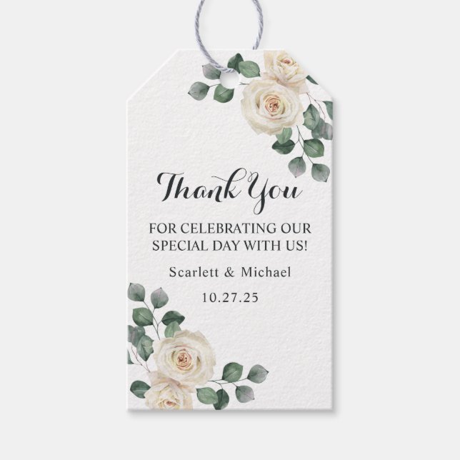 Étiquettes-cadeau Mariage d'arche dorée rose blanche moderne (Devant)