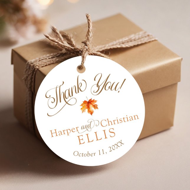 Étiquettes Cadeau Mariage d'automne rustique simple aquarelle (Simple elegant modern watercolor burnt orange terracotta fall leaf Autumn custom wedding favor tag)