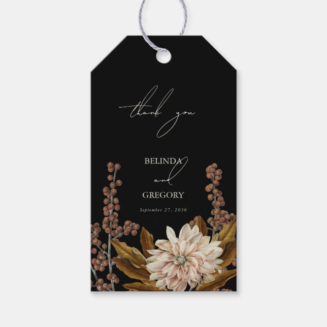 Étiquettes-cadeau Mariage de automne d'aquarelle noire florale d'aut (Devant)