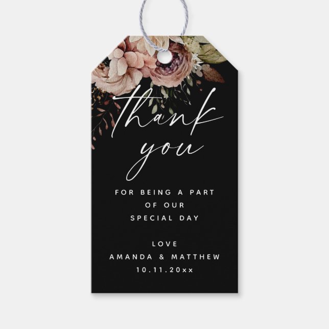 Étiquettes-cadeau Mariage de automne élégant | Merci floral du Boho  (Devant)