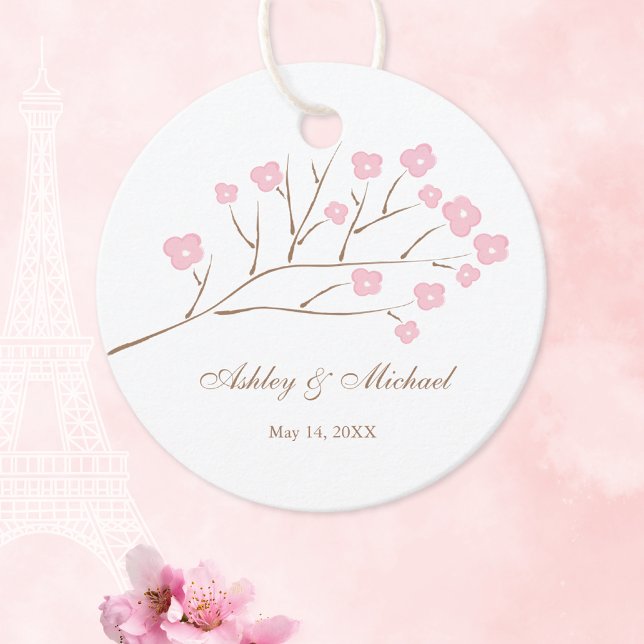 Étiquettes Cadeau Mariage de branche d'arbre de fleurs de cerisiers (Créateur téléchargé)