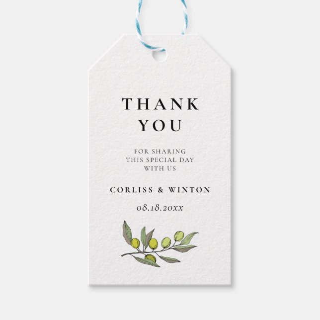 Étiquettes-cadeau Mariage de branche Olive moderne (Devant)