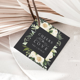 Étiquettes Cadeau Mariage de cadre floral en ivoire "Cheval to Love"