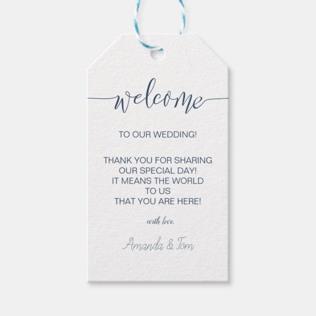 Étiquettes-cadeau Mariage de calligraphie de marine Mots clés cadeau (Devant)
