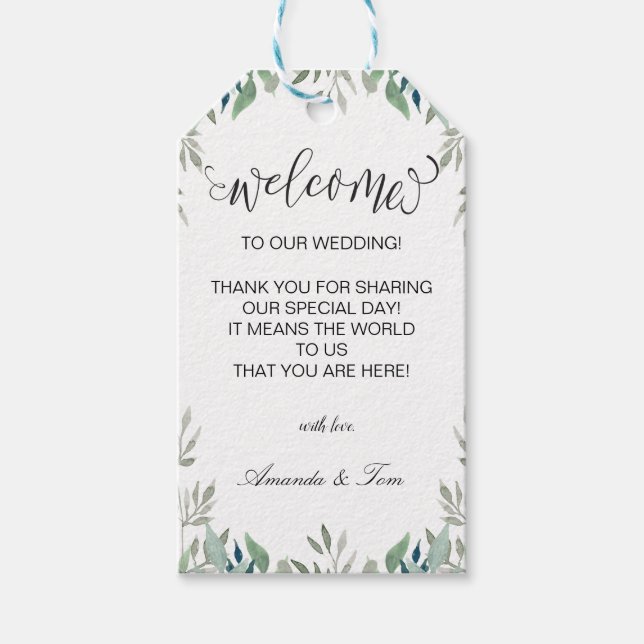 Étiquettes-cadeau Mariage de calligraphie Feuille de verdure Bienven (Devant)
