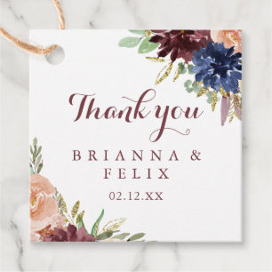 Étiquettes Cadeau Mariage de calligraphie florale aux feuilles d'or