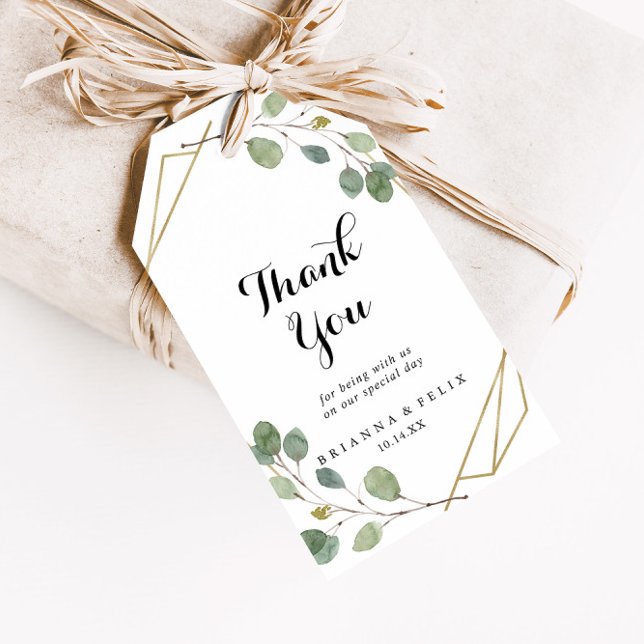 Étiquettes-cadeau Mariage de calligraphie géométrique or Merci (Créateur téléchargé)