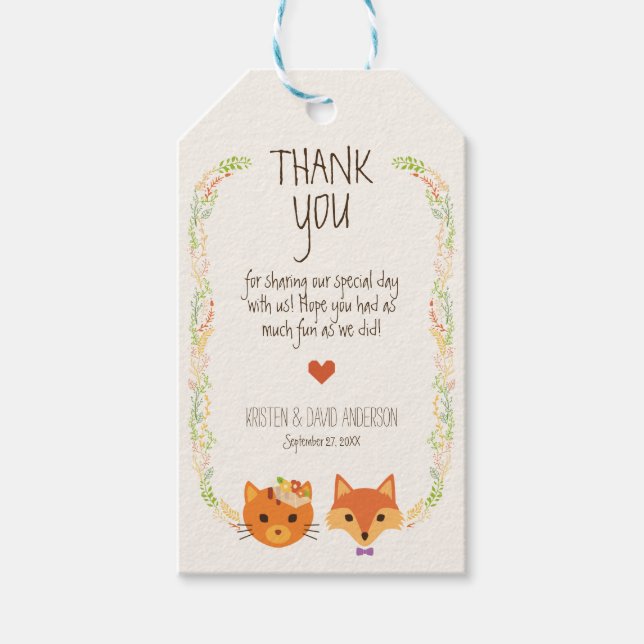 Étiquettes-cadeau Mariage de chats et de renard de bois de Whimsland (Devant)