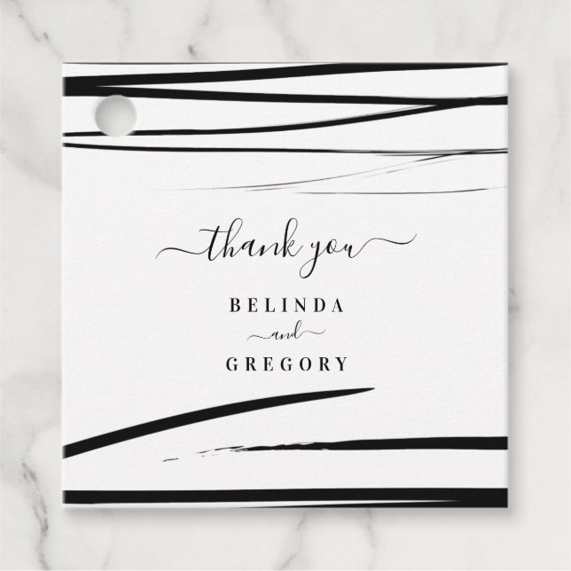 Étiquettes Cadeau Mariage de code QR Abstrait noir moderne (Devant)