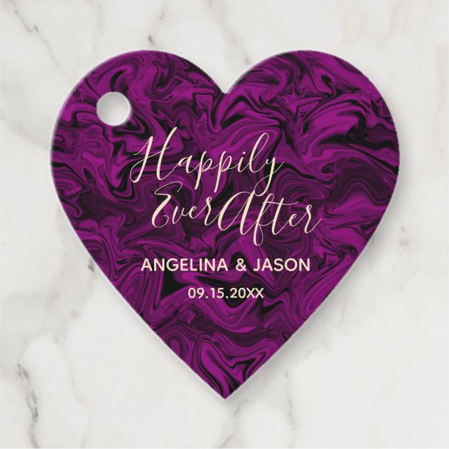 Étiquettes Cadeau Mariage de coeur pourpre (Devant)