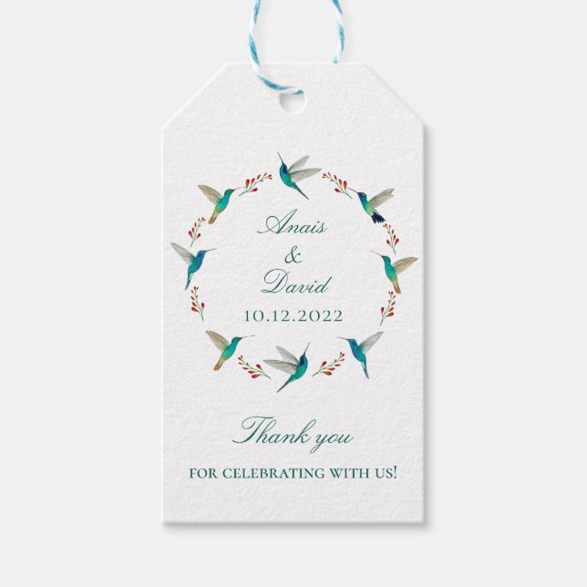 Étiquettes-cadeau Mariage de couronne de colibri (Devant)