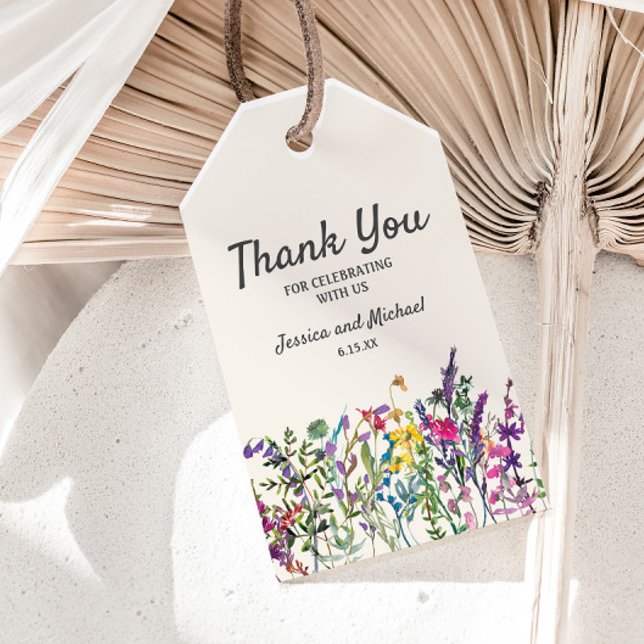 Étiquettes-cadeau Mariage de crème Fleur sauvage aquarelle (Watercolor wildflowers "Thank you" gift tags)