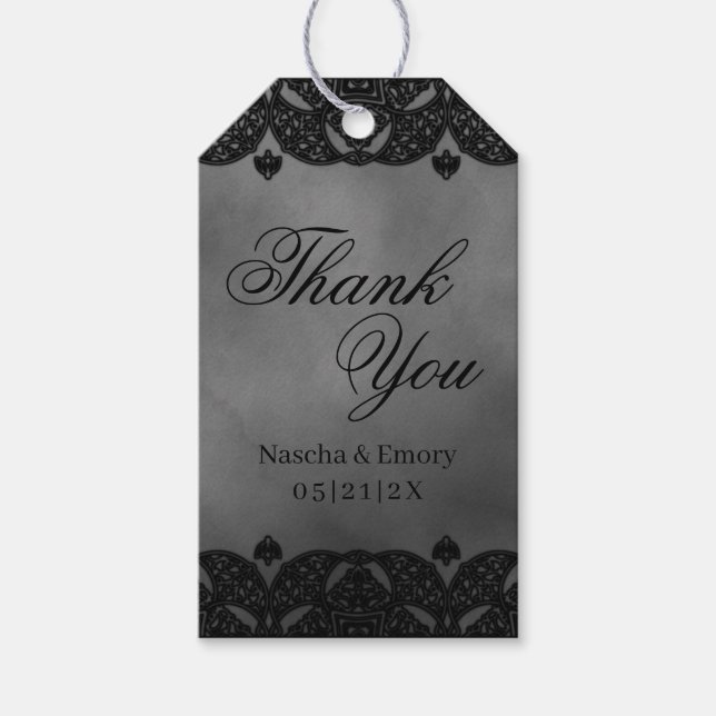 Étiquettes-cadeau Mariage de dentelle gothique médiéval foncé orné M (Devant)