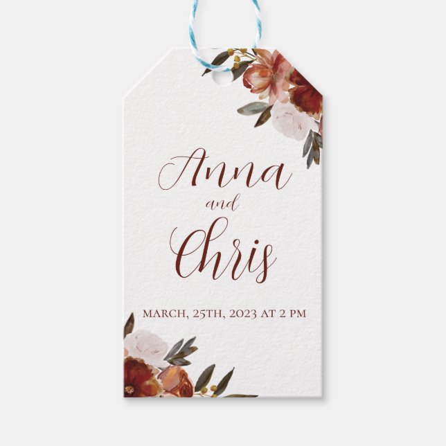 ÉTIQUETTES-CADEAU MARIAGE DE FLEURS DE CHUTE DE COULEUR D'EAU (Devant)